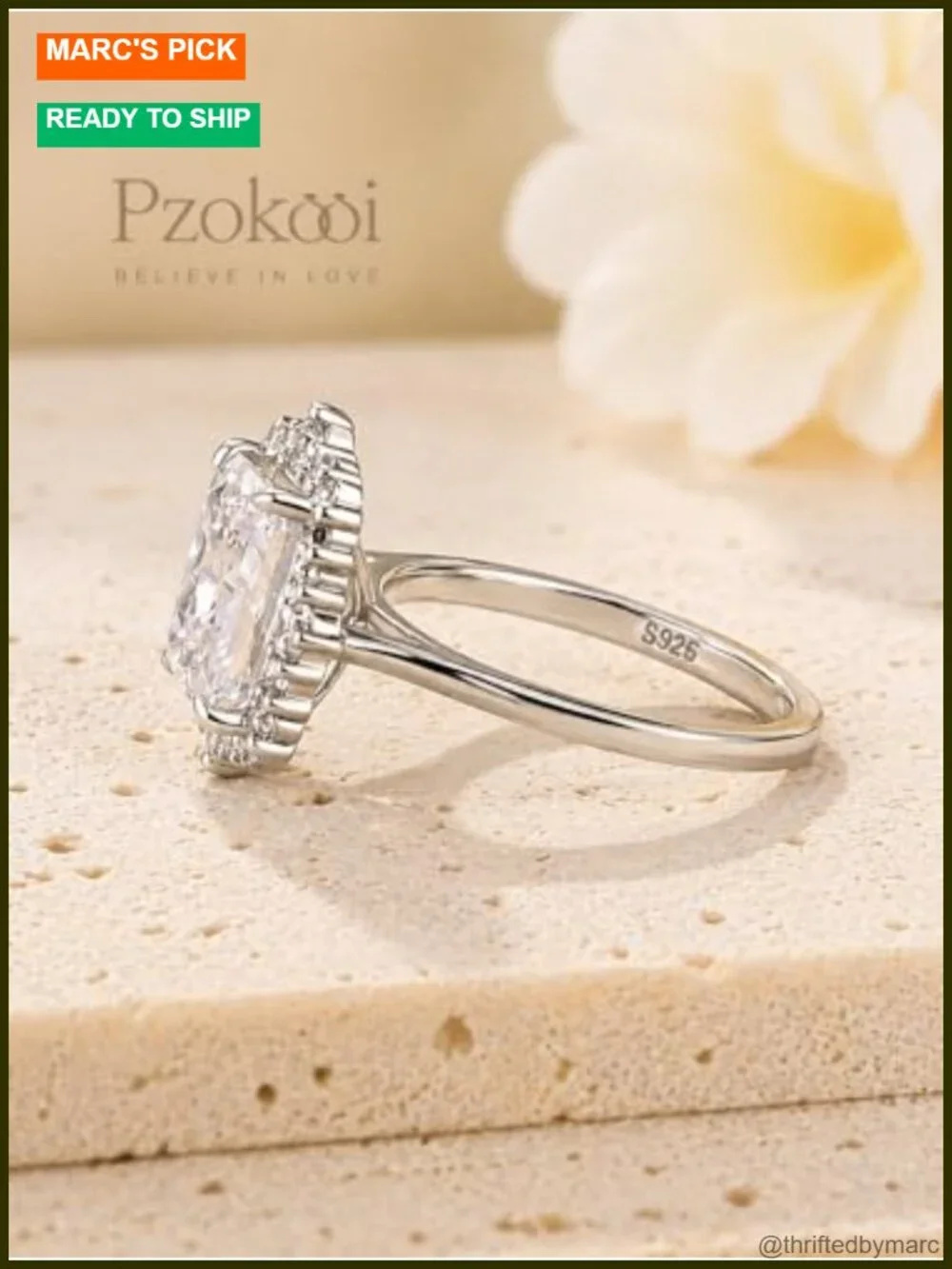 Halo Radiant Cut 3ct Cubic Zirconia Sterling Silver Engagement Ring